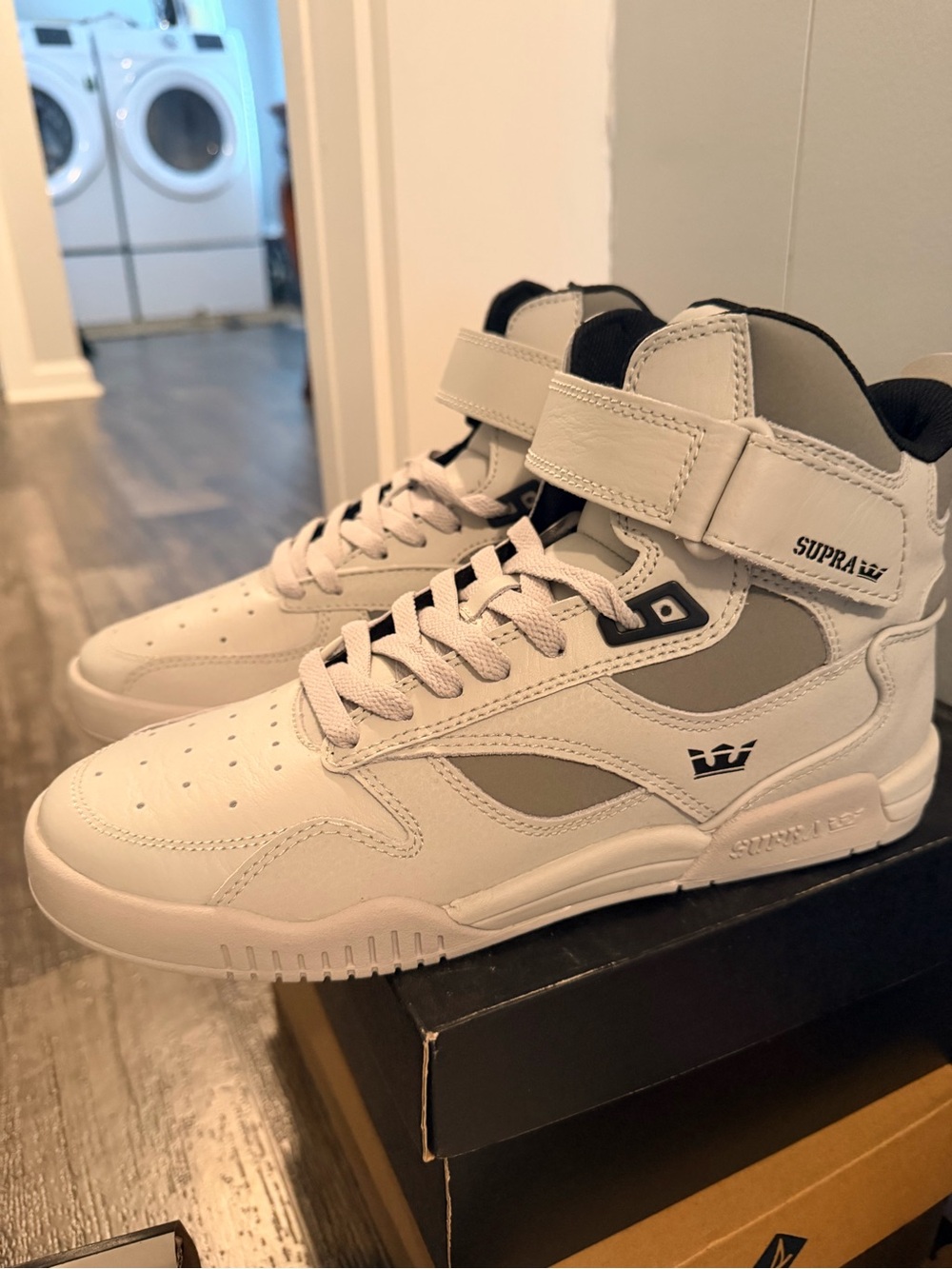 Supra White and Gray High-Top Sneakers